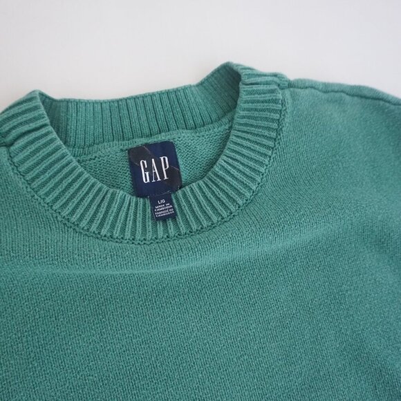 Vintage Gap Green Fine Knit Ribbed Lightweight Thick Cotton Sweater Large - Picture 10 of 10